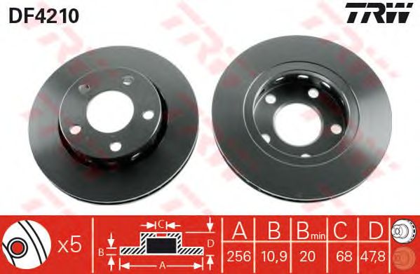 Диск тормозной задний (вентилируемый) (в упаковке два диска, цена указана за один) (TRW) - фото 
