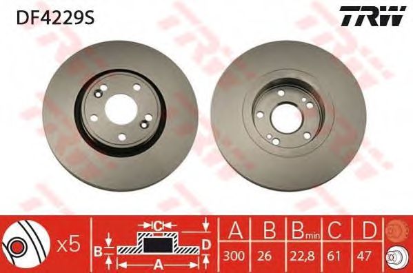 Диск тормозной передний вентелируемый (в упаковке два диска, цена указана за один) (TRW) - фото 