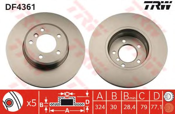 Диск тормозной передний (вентилируемый) (в упаковке два диска, цена указана за один) (TRW) - фото 