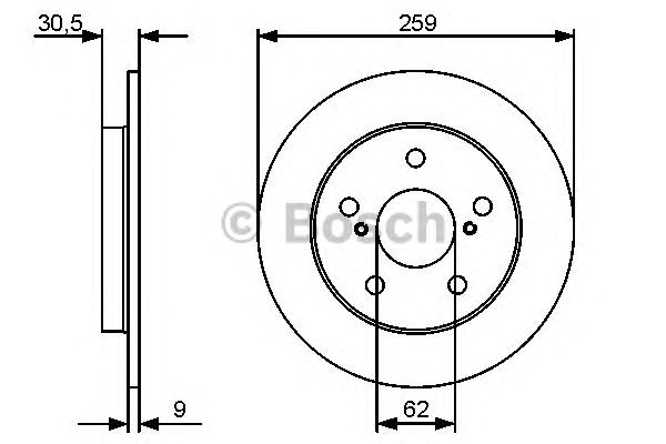 Диск тормозной TOYOTA AURIS 1.4-1.6 07- задн. (Bosch) - фото 