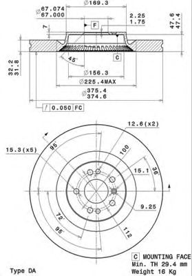 Диск тормозной передний (вентилируемый) (в упаковке два диска, цена указана за один) (BREMBO) - фото 
