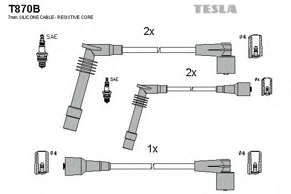 Комплект кабелів запалювання Tesla T870B - фото 