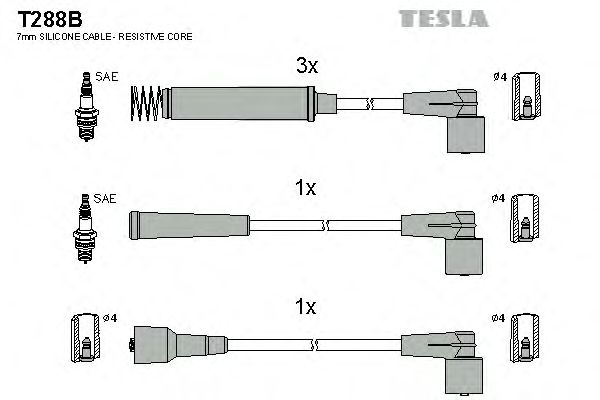 Комплект проводов зажигания Tesla T288B - фото 