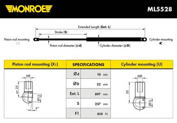 Амортизатор багажника (Monroe) MONROE ML5528 - фото 