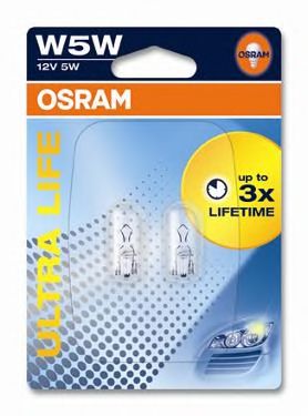 Лампа накаливания W5W 12V 5W W2,1x9,5d Ultra Life (компл.) (OSRAM) - фото 