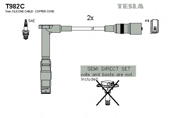 Комплект кабелів запалювання Tesla T982C - фото 