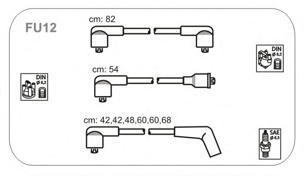 Провод зажигания (EPDM) FORD GRANADA 2.3,2.8;SCORPIO2.3,2.8;SIERRA2.0,2.3,2.8 (Janmor) FU12 - фото 