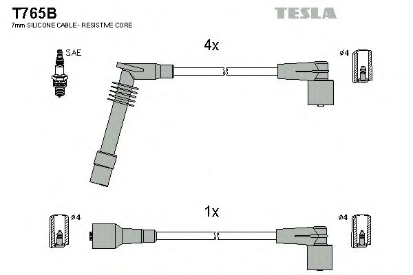 Комплект кабелів запалювання Tesla T765B - фото 