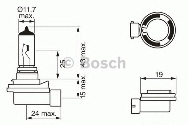 Лампа накаливания  H8 12V 35W PGJ19-1 PURE LIGHT (Bosch) - фото 