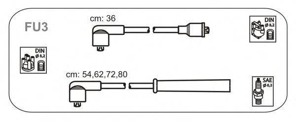 Провод зажигания (EPDM) FORD ESCORT 1.1,1.3,1.4,1.6; FIESTA1.6; ORION 1.3,1.4,1.6 (Janmor) FU3 - фото 