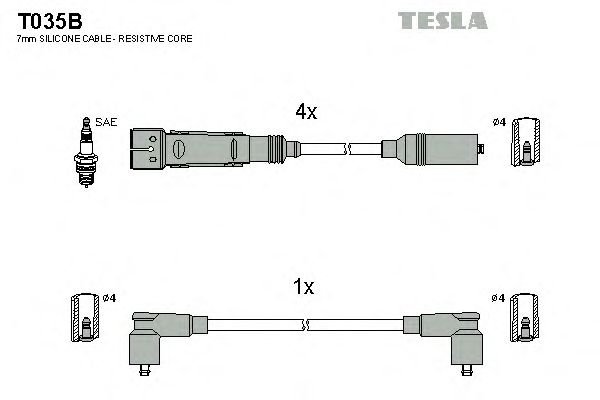 Комплект кабелів запалювання Tesla T035B - фото 
