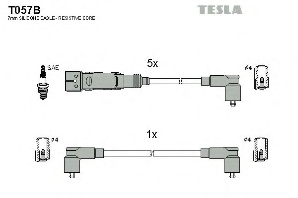 Комплект кабелів запалювання Tesla T057B - фото 