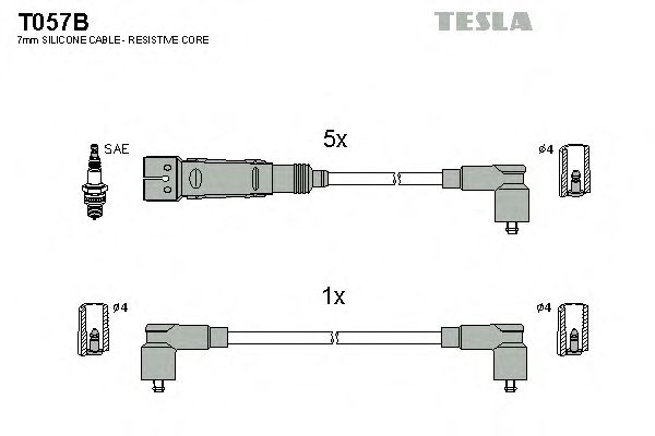 Кабель зажигания, комплект TESLA Volkswagen T4 90-03 2,5 AEN/AAF/ACU/AEU/AET (Tesla) - фото 