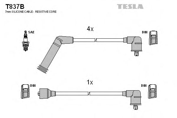 Кабель зажигания, к-кт TESLA HY 89-96 1,3_1,5 (Tesla) - фото 