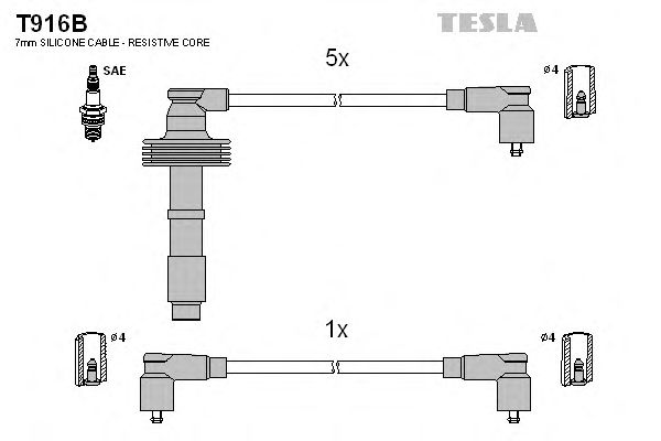 Комплект кабелів запалювання Tesla T916B - фото 