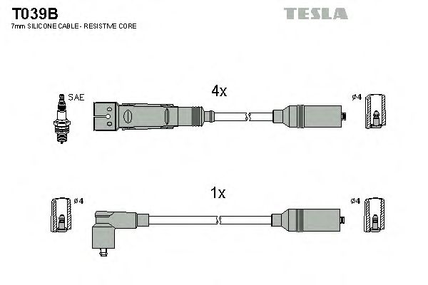 Кабель зажигания, комплект TESLA AUDI (АУДИ) 100,A6 90-97 2,0 (Tesla) - фото 