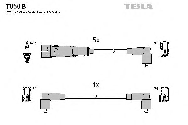 Кабель зажигания, комплект TESLA AUDI (АУДИ) 80,100,200 83-94, Volkswagen Passat 2,0 (Tesla) - фото 