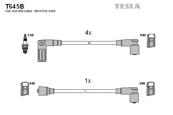 Кабель зажигания, к-кт TESLA Fiat 88-96 1,4_1,6 (Tesla) T645B - фото 
