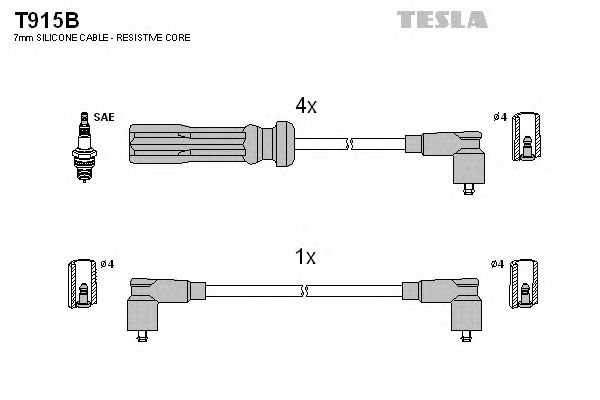 Комплект кабелів запалювання Tesla T915B - фото 