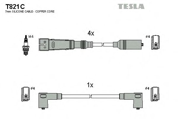 Кабель зажигания, к-кт TESLA Seat,Volkswagen 88-02 1,4_1,7 (Tesla) - фото 