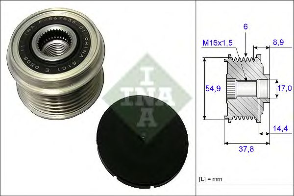 Механізм вільного ходу генератораа HYUNDAI SANTA FE III (DM) 2.4 09/12 - (Вир-во INA) - фото 