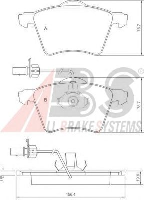 Колодка торм. VW T4 16"" передн. (ABS) A.B.S. All Brake Systems 37141 - фото 
