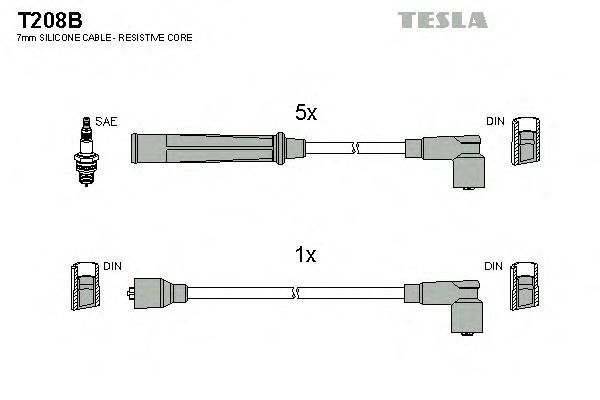 Комплект кабелів запалювання Tesla T208B - фото 