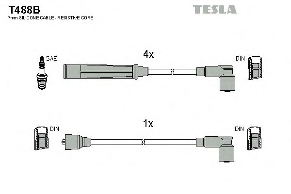 Комплект кабелів запалювання Tesla T488B - фото 