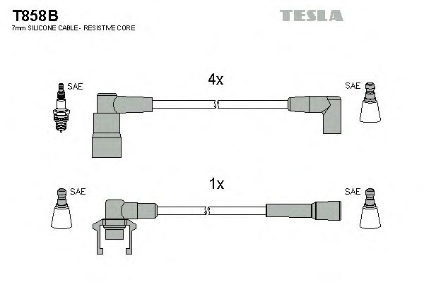 Кабель зажигания, к-кт TESLA Renault 19 89-95 1,7, Volvo 86-96 440, 460,480 1,7_2,0 (Tesla) - фото 