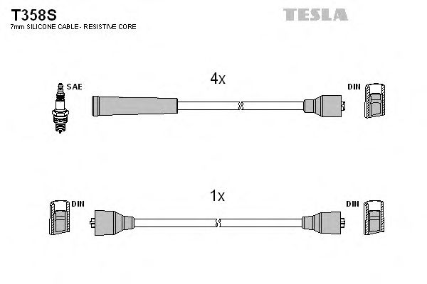 Комплект проводов зажигания Tesla T358S - фото 
