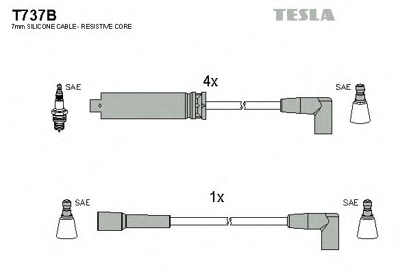 Кабель зажигания, к-кт TESLA Daewoo Espero 91-98 1,8_2,0 (Tesla) T737B - фото 