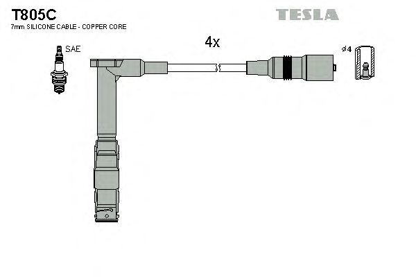 Кабель зажигания, к-кт TESLA Mersedes 92-00 2,0_2,2 (Tesla) - фото 