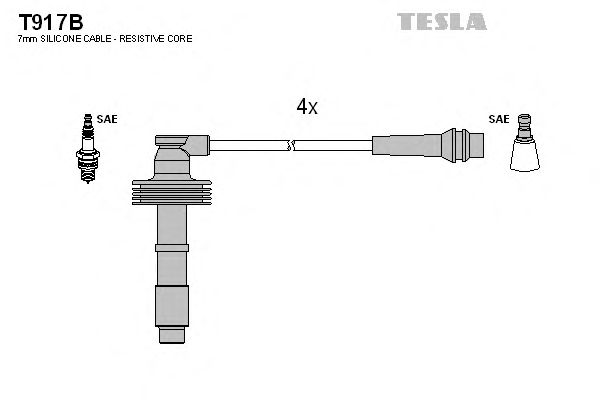 Кабель зажигания, к-кт TESLA Renault, Volvo 95-01 1,6_1,9T_2,0_2,0T (Tesla) - фото 