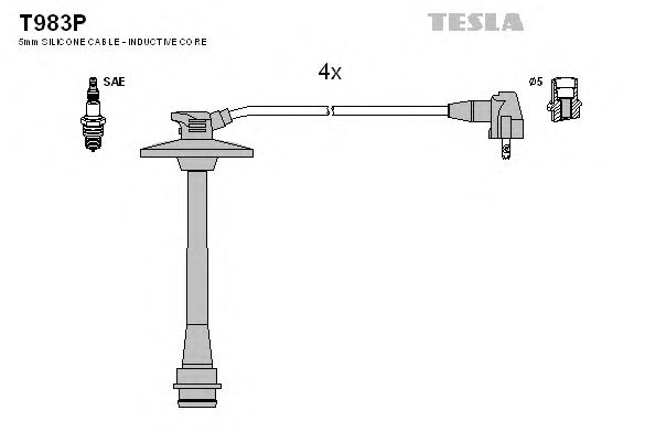 Комплект кабелів запалювання Tesla T983P - фото 