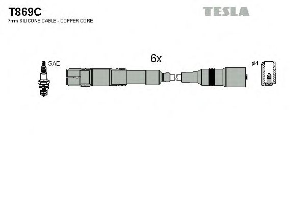 Кабель зажигания, к-кт TESLA Audi 92-00 2,6_2,8 (Tesla) - фото 