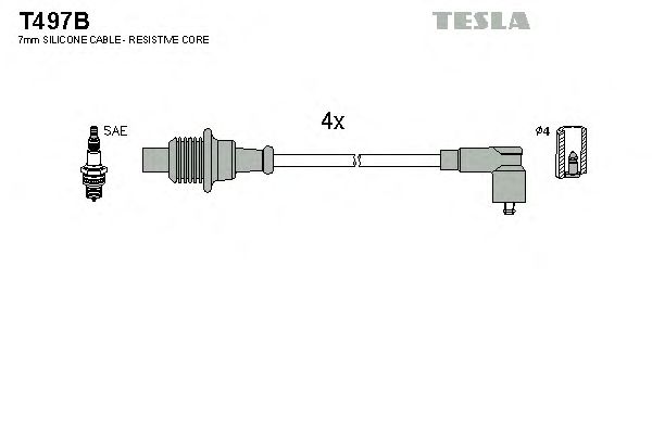 Кабель зажигания, комплект TESLA Citroen, PEUGEOT (ПЕЖО) 87- 1,6 (Tesla) T497B - фото 