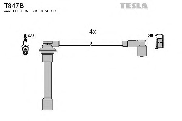 Кабель зажигания, комплект TESLA HONDA (ХОНДА) 87-01 1,4 (Tesla) T847B - фото 